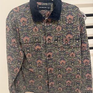 Abercrombie & Fitch Navy Jacket with Pink Floral Print and Navy Corduroy Collar